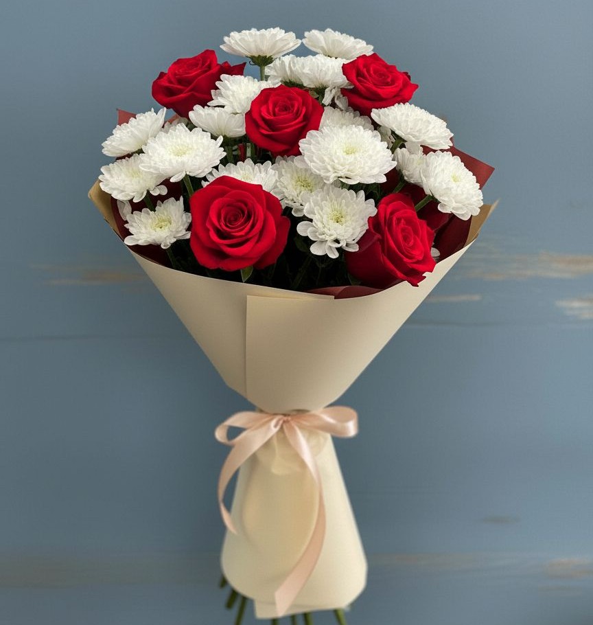 Букет цветов из: Розы и Хризантемы в Белом Яре Томской области