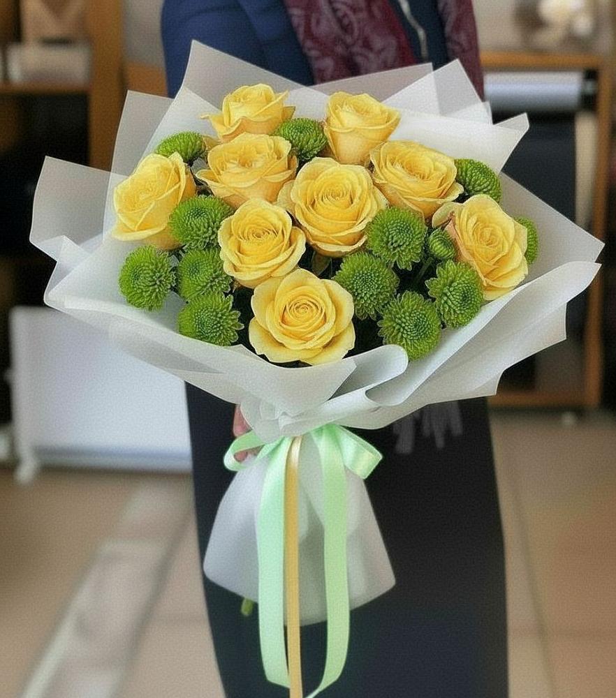 Букет цветов из: Хризантемы и Розы в Белом Яре Томской области