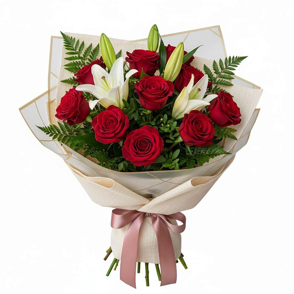 Букет цветов из: Лилии и Розы в Белом Яре Томской области