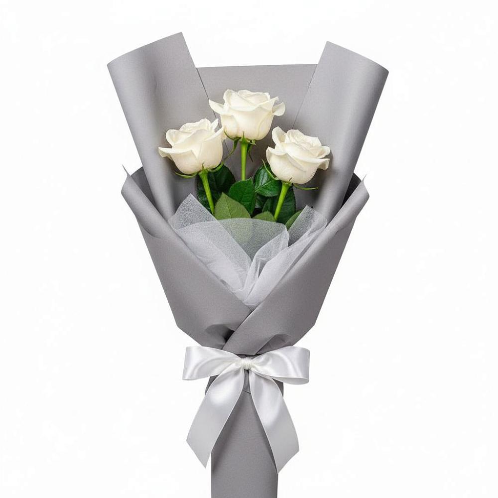 Букет 3 белые розы в Белом Яре Томской области