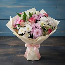 Букет цветов из:  Хризантемы, Альстромерии и Розы #REPLACE_PRED# Белом Яре Томской области