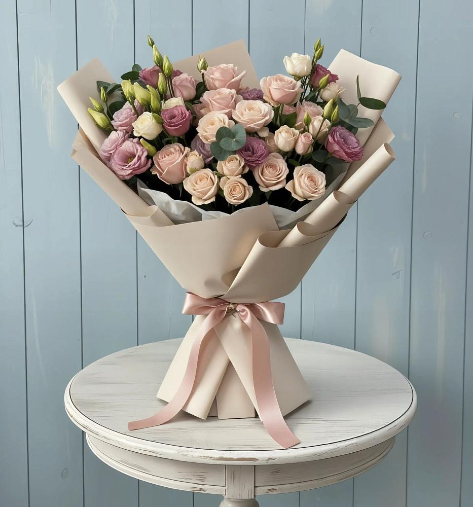 Букет цветов из: Розы и Лизиантусы в Белом Яре Томской области