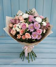 Букет цветов из:  Хризантемы, Розы и Альстромерии #REPLACE_PRED# Белом Яре Томской области
