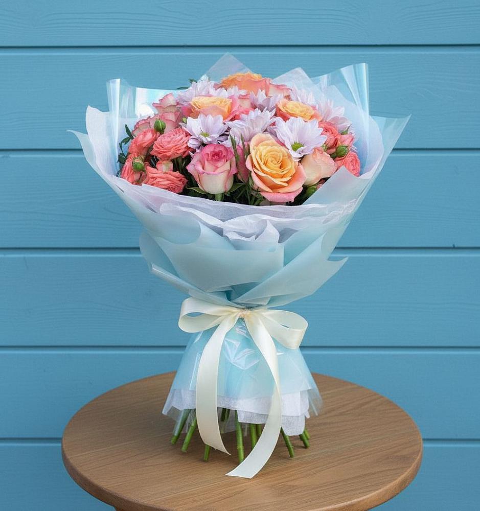 Букет цветов из: Хризантемы и Розы в Белом Яре Томской области