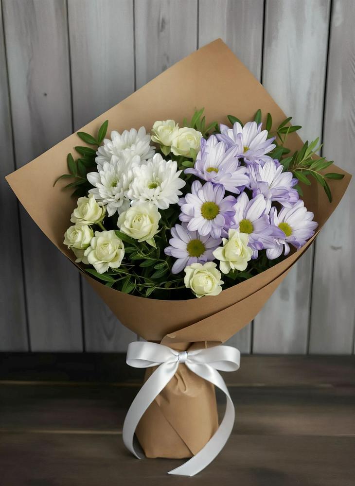 Букет цветов из: Хризантемы и Розы в Белом Яре Томской области